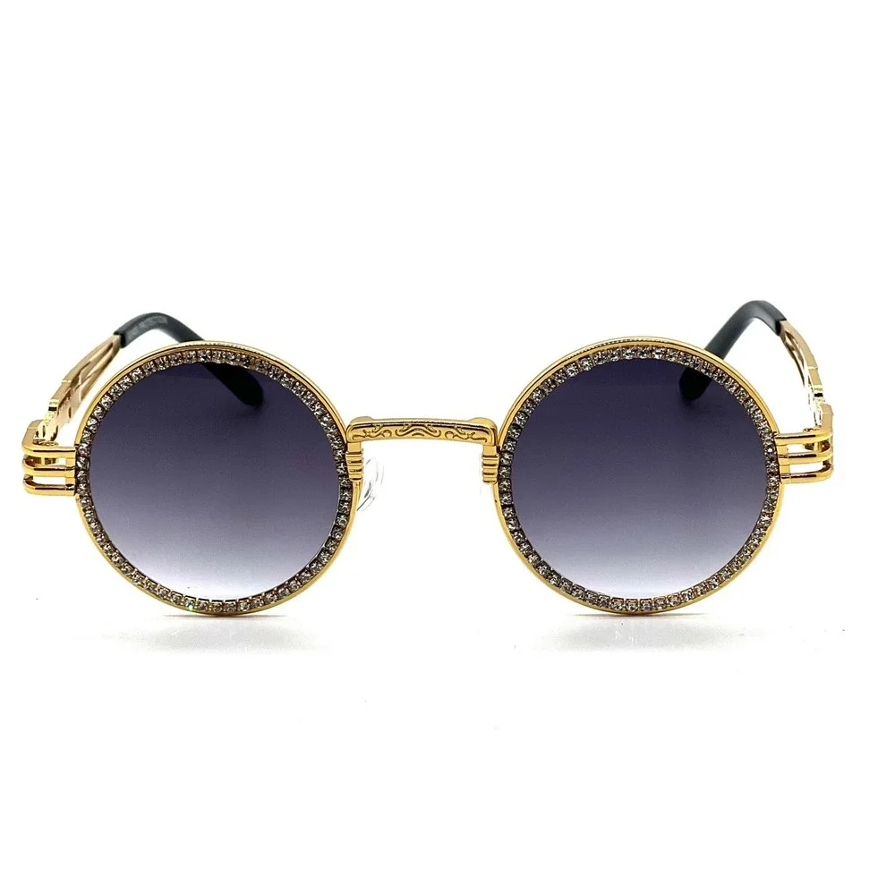 Rhinestone Sunglasses Round Steampunk Style‎ Gold Frame Men's Fashion Shades New